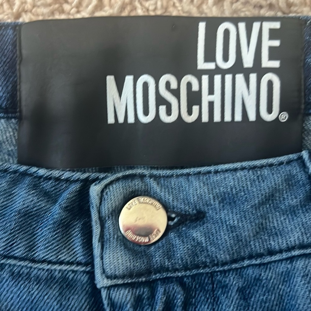 Love Moschino Women Sz 30 Blue Peace Heart Signs print Straight Leg HiRise Jeans - Picture 4 of 11